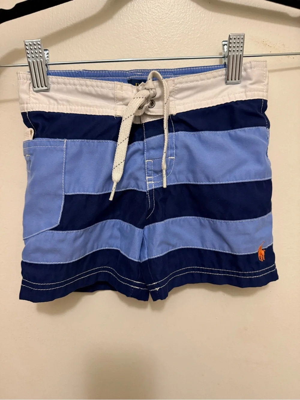 Polo by Ralph Lauren Navy and Light Blue Striped Kids Swim Trunks